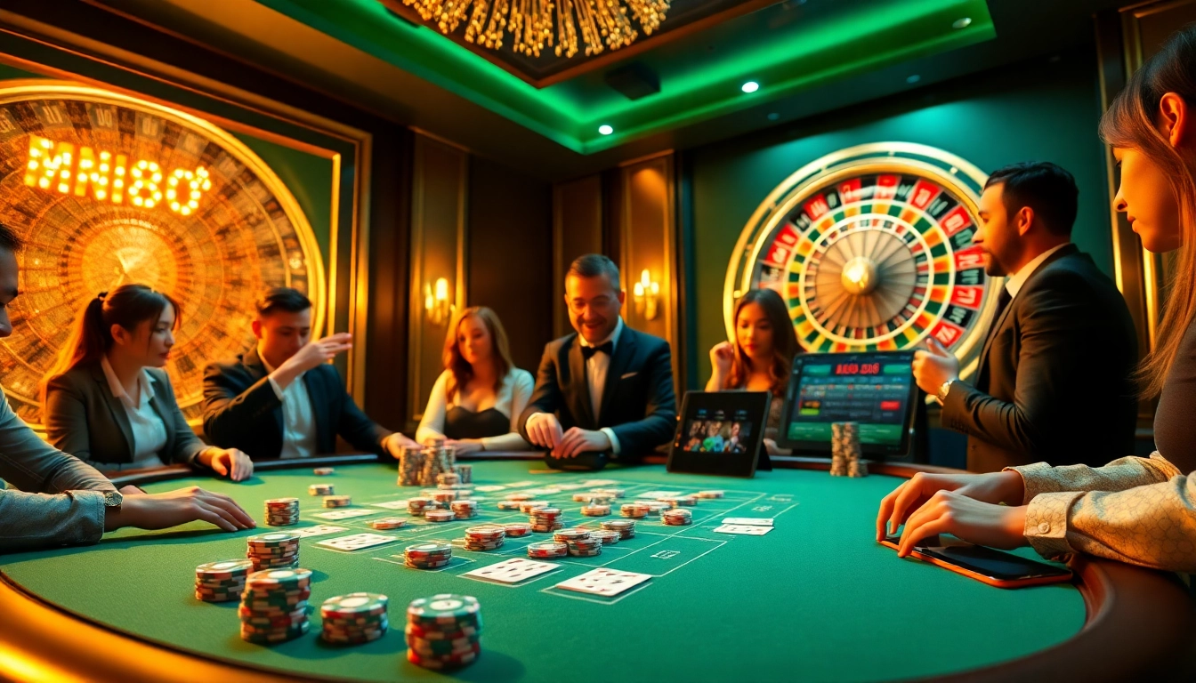 Players engaging at a table game in a luxury casino atmosphere, showcasing the excitement of https://mm88.global/.