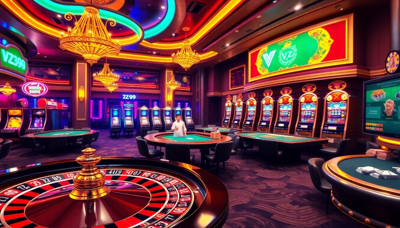 Experience the excitement of VZ99 casino with vibrant tables, chips, and immersive online gambling.