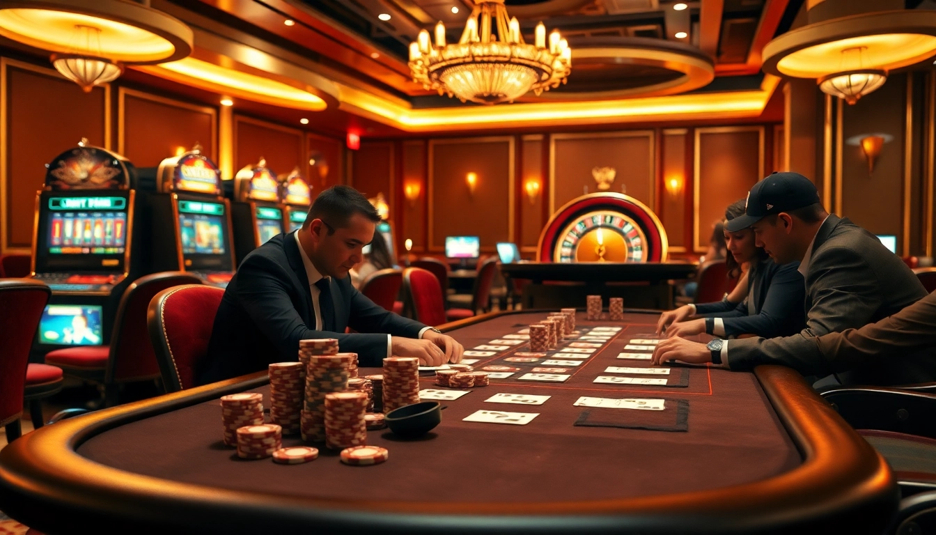 Experience high-stakes gambling action at HB88 with poker chips and a vibrant casino backdrop.