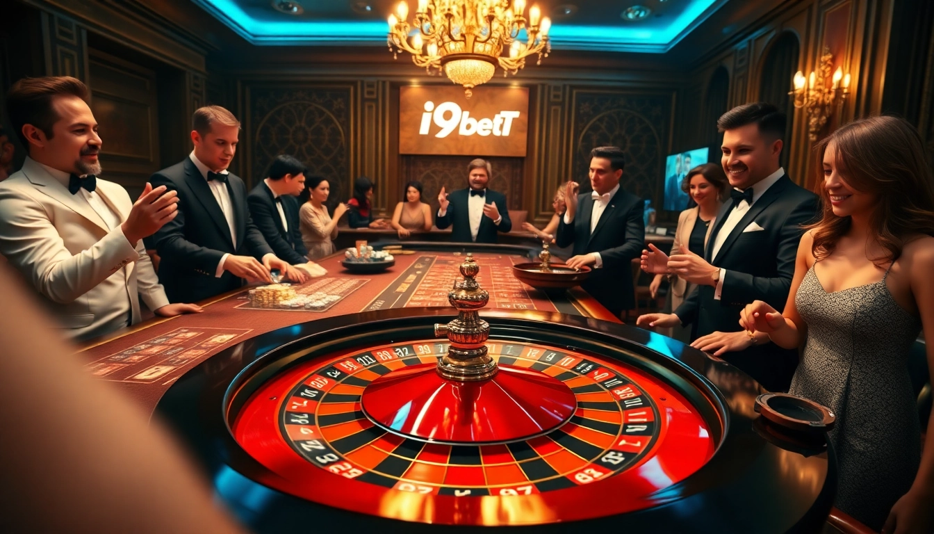 Players engaging at the roulette table showcasing the lively atmosphere of i9bet casino.