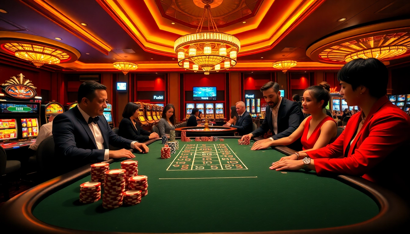 Players enhance their strategy at the hello88 poker table amidst a vibrant casino atmosphere.