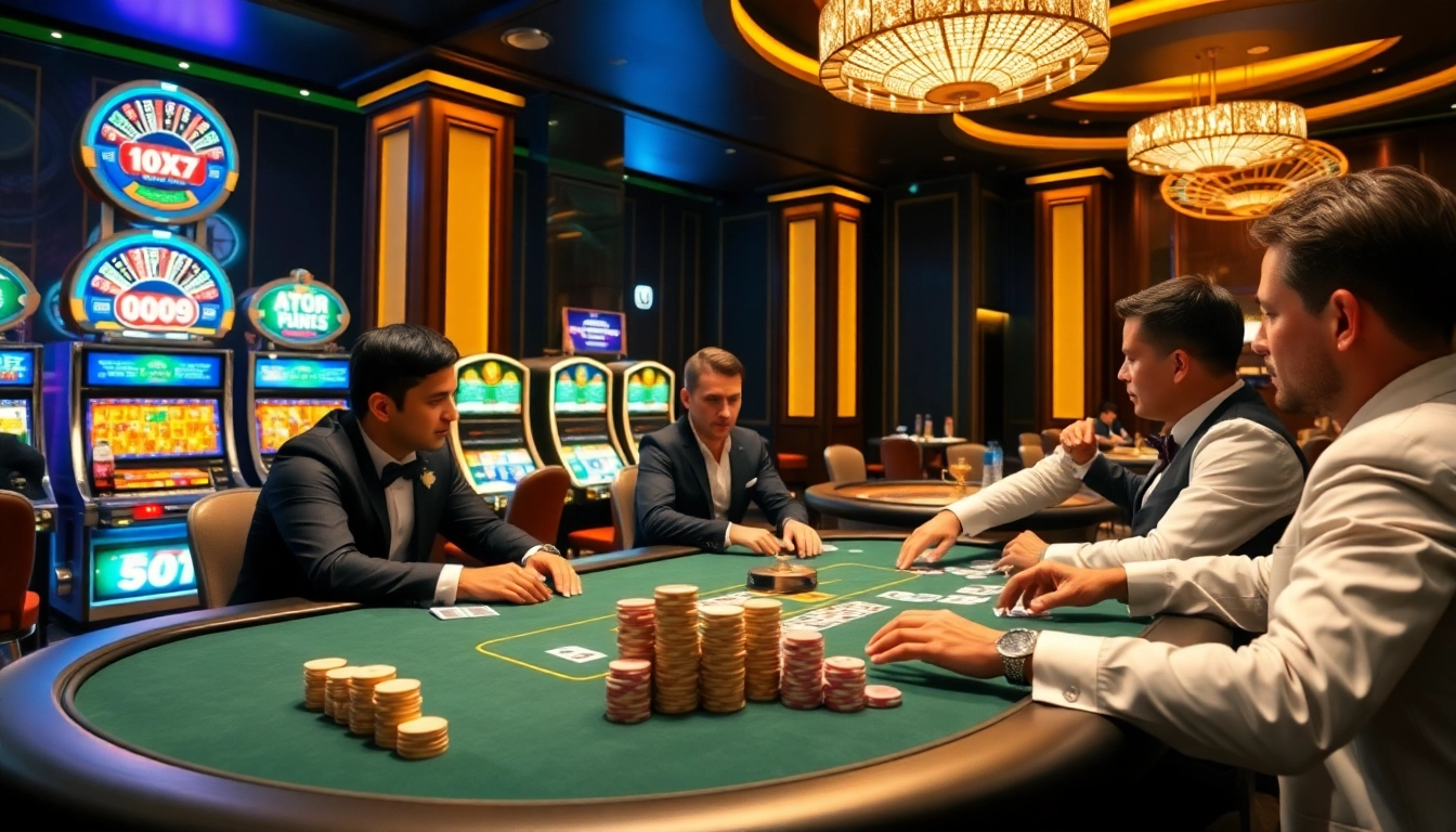 High-stakes poker action at https://xo88hi.com/ with chips, cards, and an elegant atmosphere.