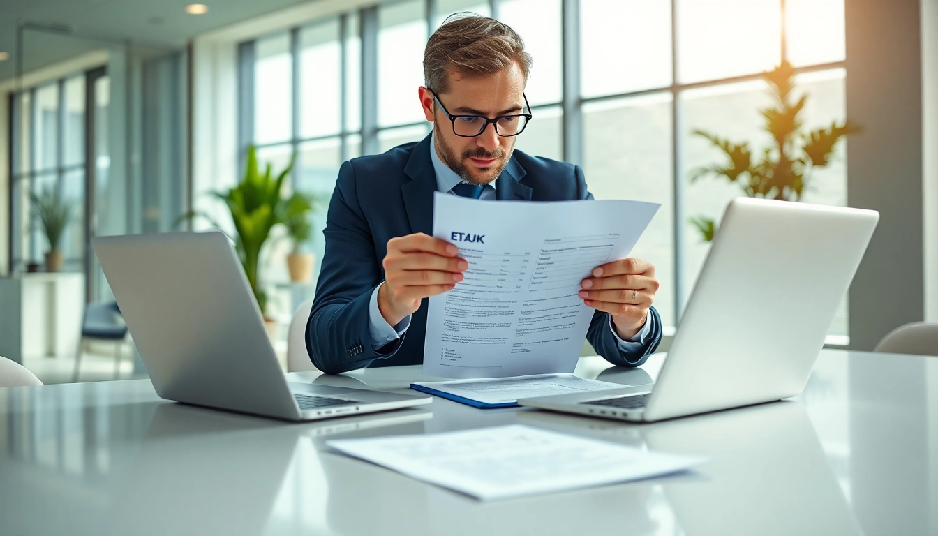 Evaluate the eta uk application form in a bright, professional office setting.