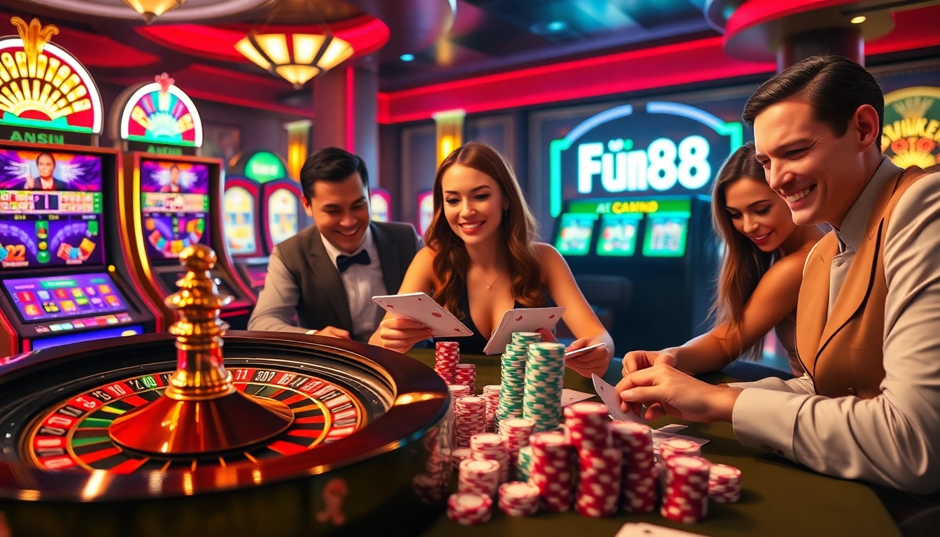 Engaging players in a thrilling Fun88 online casino experience with roulette and slot machines.