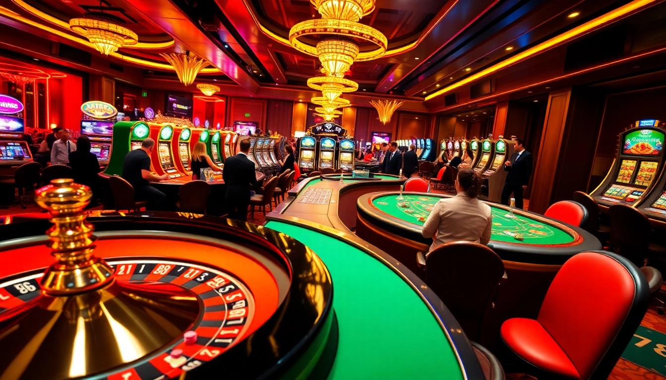 Experience the thrill of winning at 789F's vibrant casino scene, featuring roulette and poker tables.