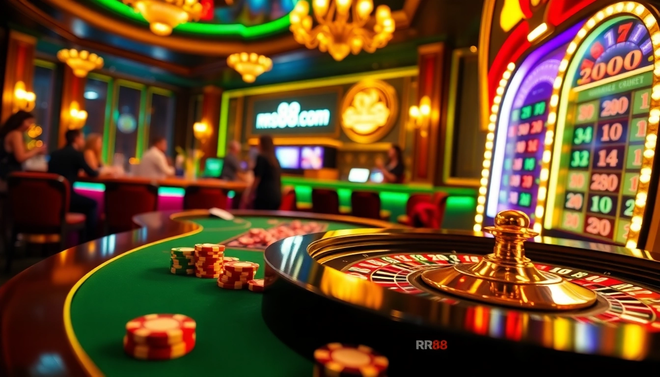 Experience thrilling gaming at rr88.com with vibrant casino tables and engaging slot machines.