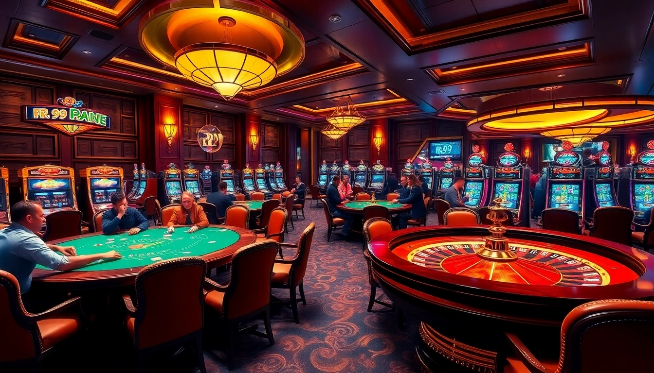 Engaged players betting at the poker table in a luxurious casino showcasing rr 99 elements.