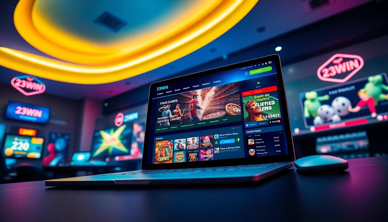 Experience the exciting online gaming world of 23WIN with dynamic visuals and cutting-edge digital interfaces.