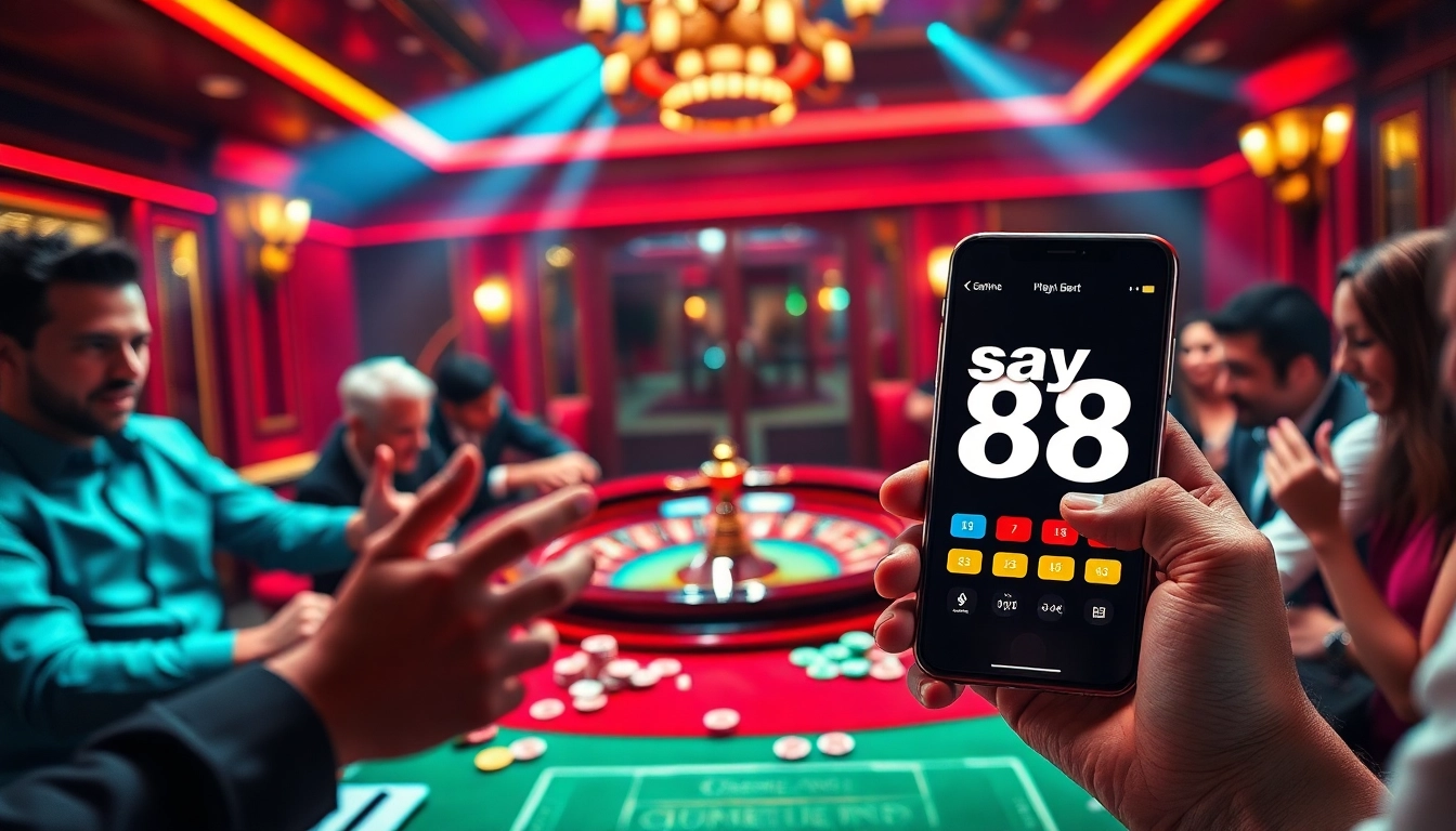 Engage with the exhilarating atmosphere of say 88 at a luxury casino gaming table.