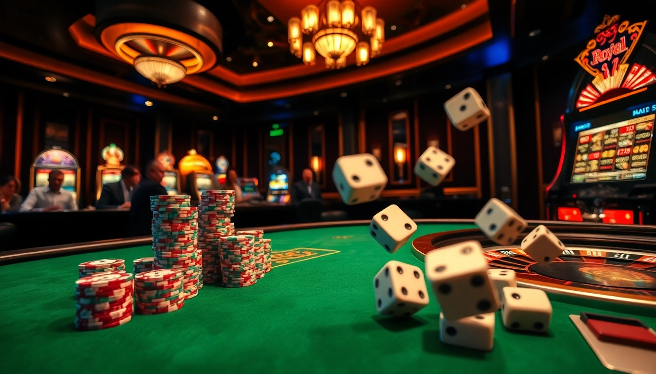 Experience excitement at a poker table with chips and dice, inspired by https://bl555.design/ visuals.