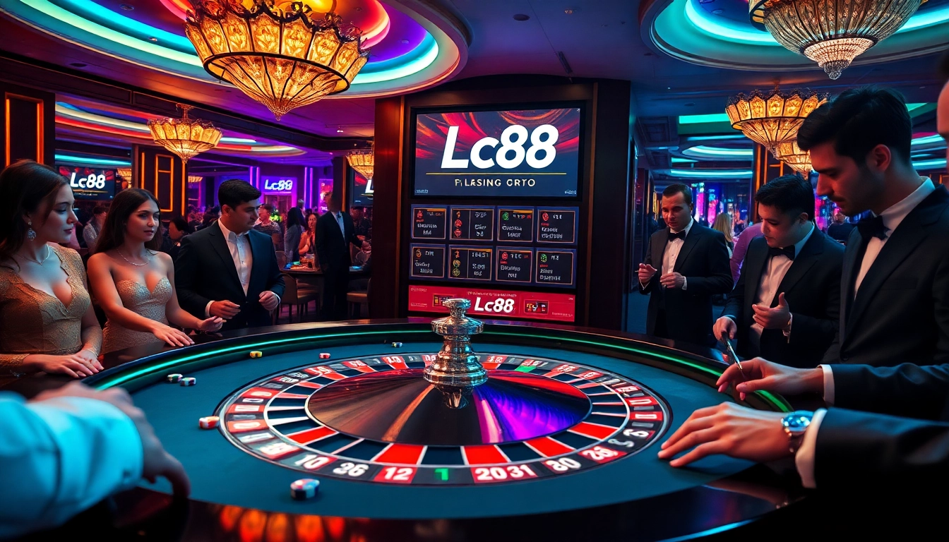 Casino players enjoying a game at Lc88, showcasing excitement and winning possibilities.
