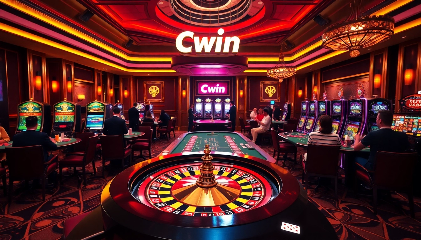 Cwin Casino's luxurious roulette wheel attracting excited players in a vibrant gaming atmosphere.