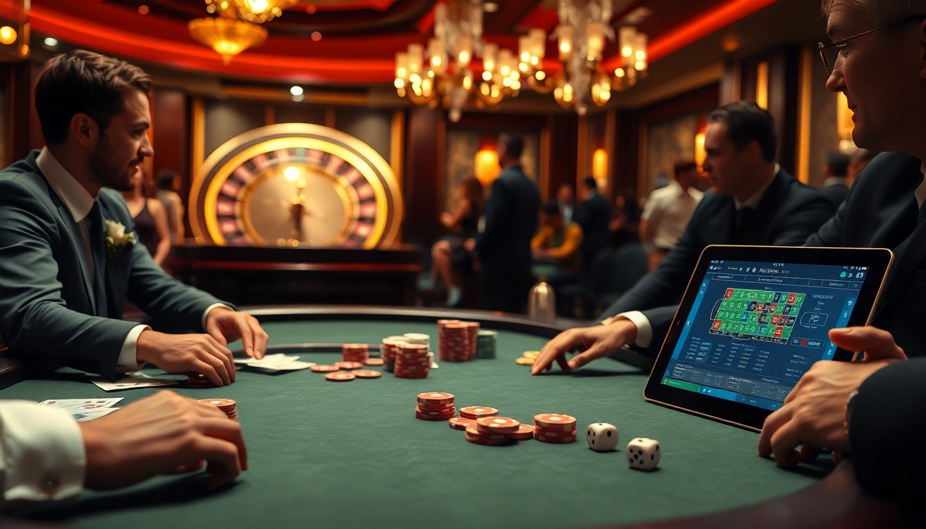 Experience thrilling poker action as players strategize with s8 chips at a luxury casino table.