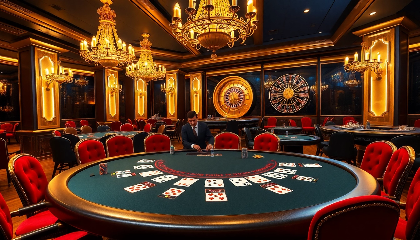 BJ88 nhà cái casino scene showcasing a high-stakes blackjack table with vibrant colors and detailed gameplay elements.