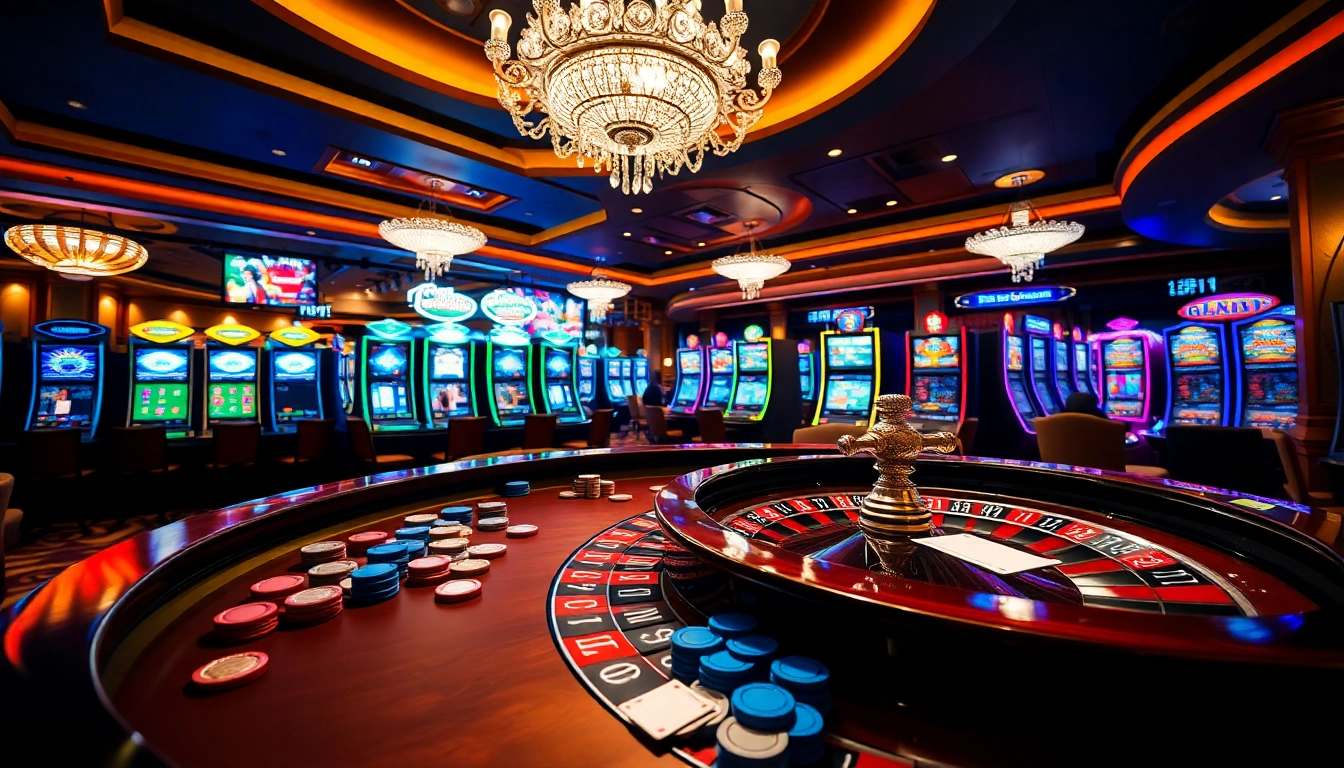 Experience the excitement of gambling at 222bd with a vibrant casino scene full of roulette games.