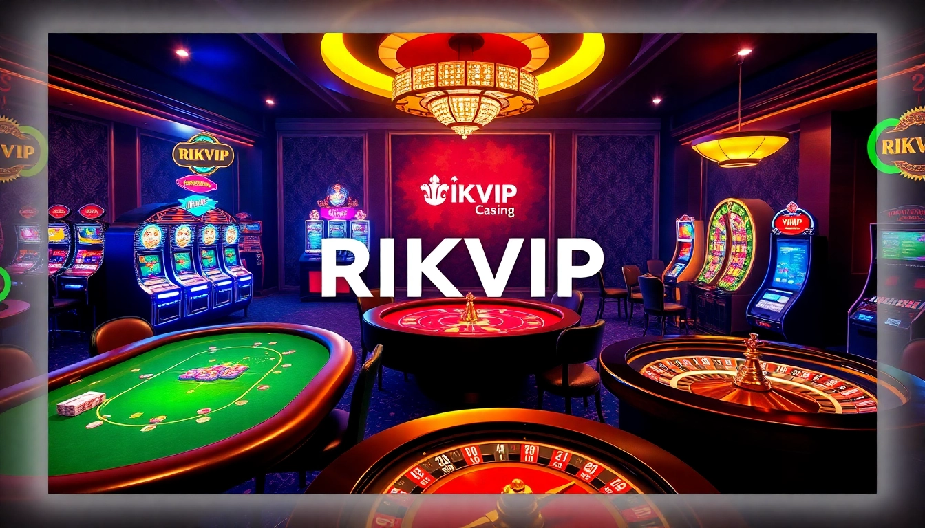 Experience the vibrant excitement of RIKVIP online gaming with casino tables and slot machines.