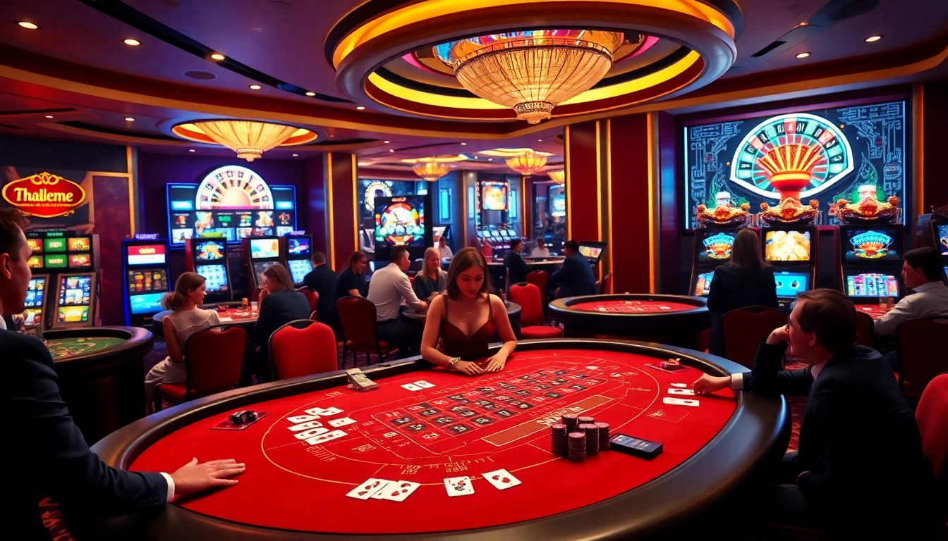Players enjoying a thrilling game at thabethome.com, showcasing a luxury casino experience with baccarat and roulette.