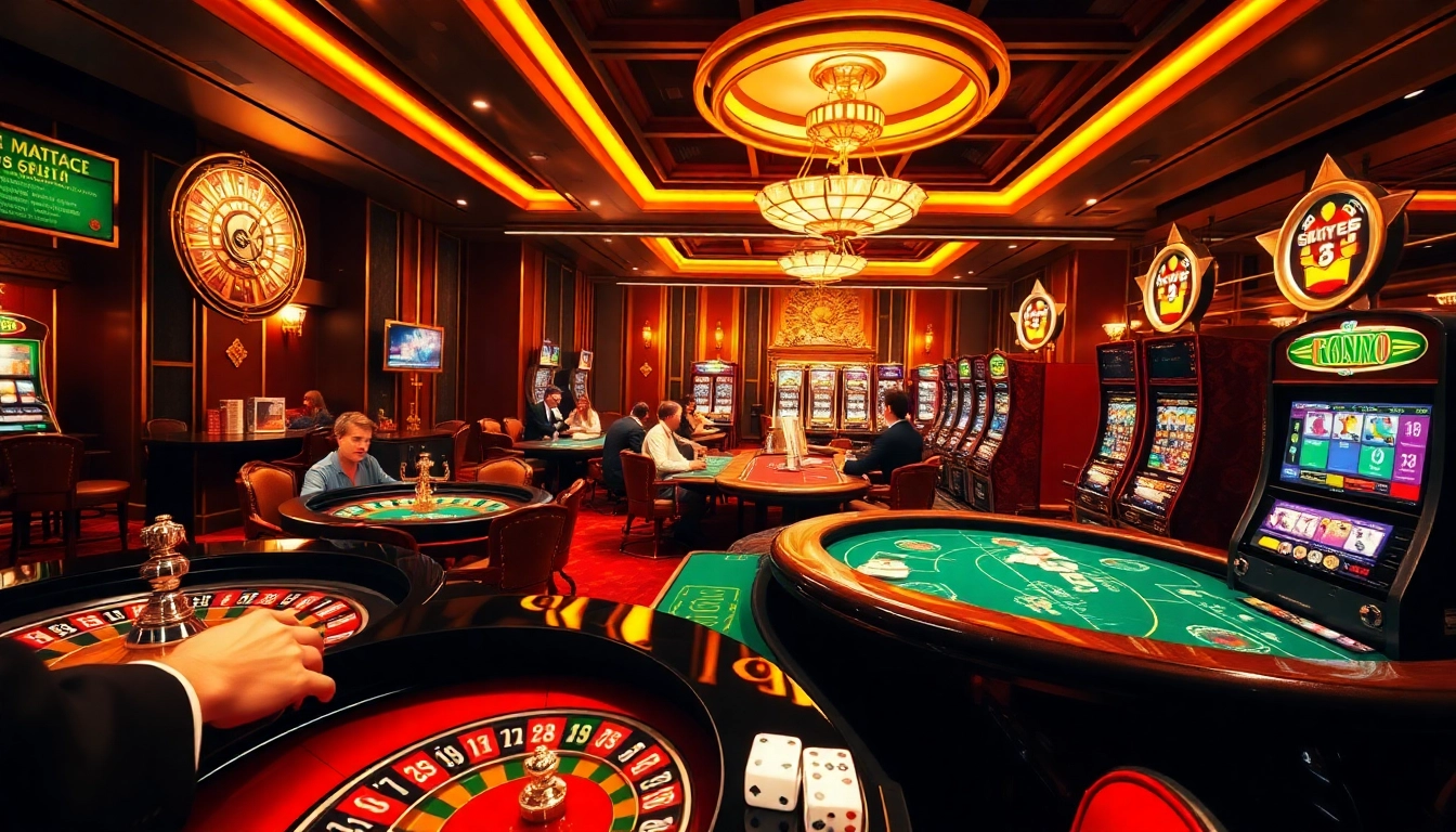 Experience the excitement of win55 at luxurious casino tables with vibrant roulette wheels and cards.