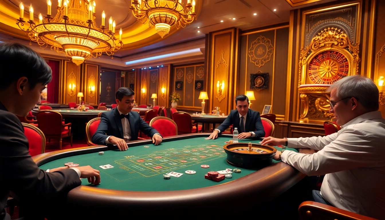 Players enjoying a high-stakes game at the i9bet casino table with vibrant poker chips and cards.