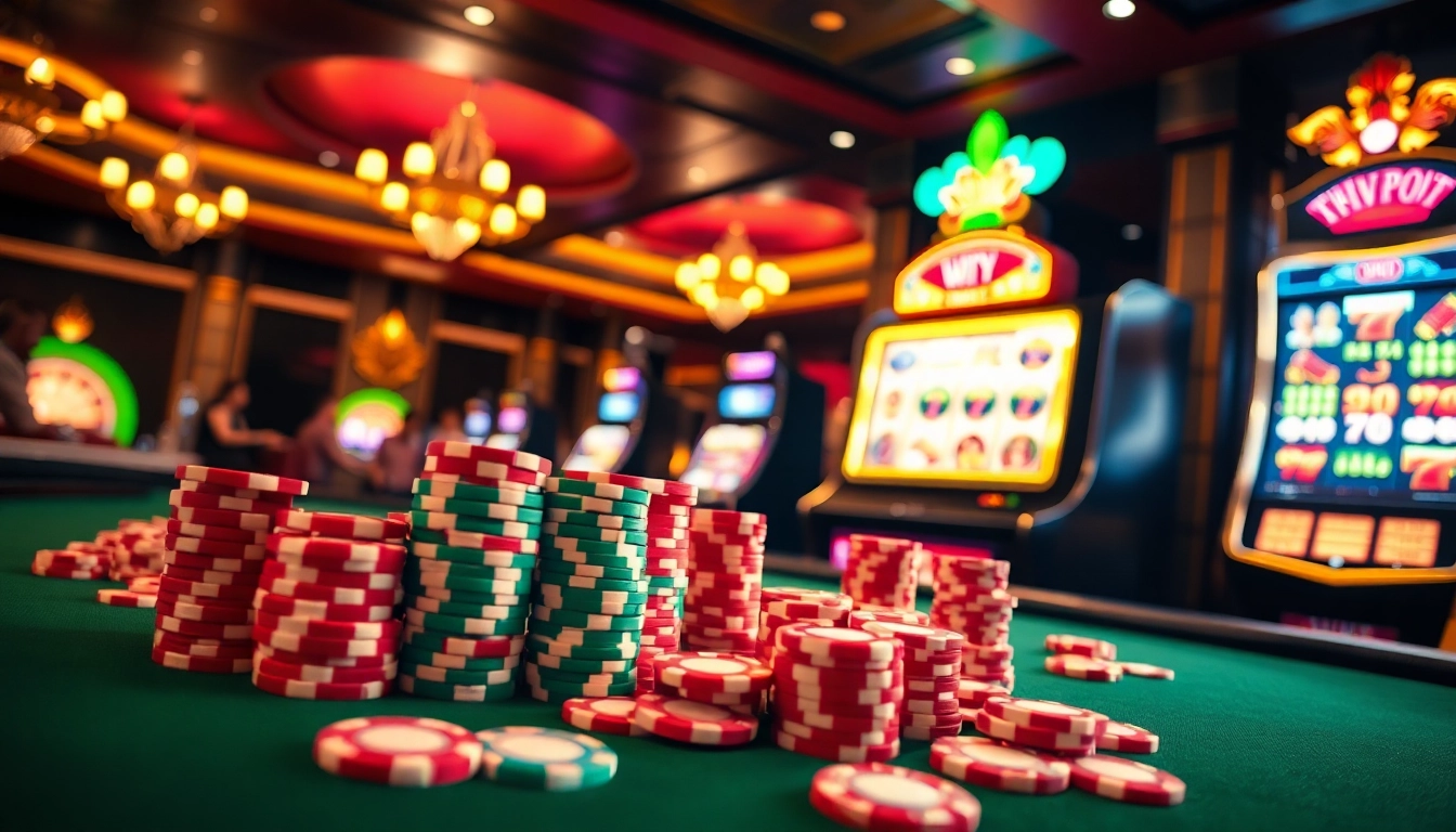 High-stakes poker at thabet77org casino, showcasing vibrant chips and gameplay excitement.