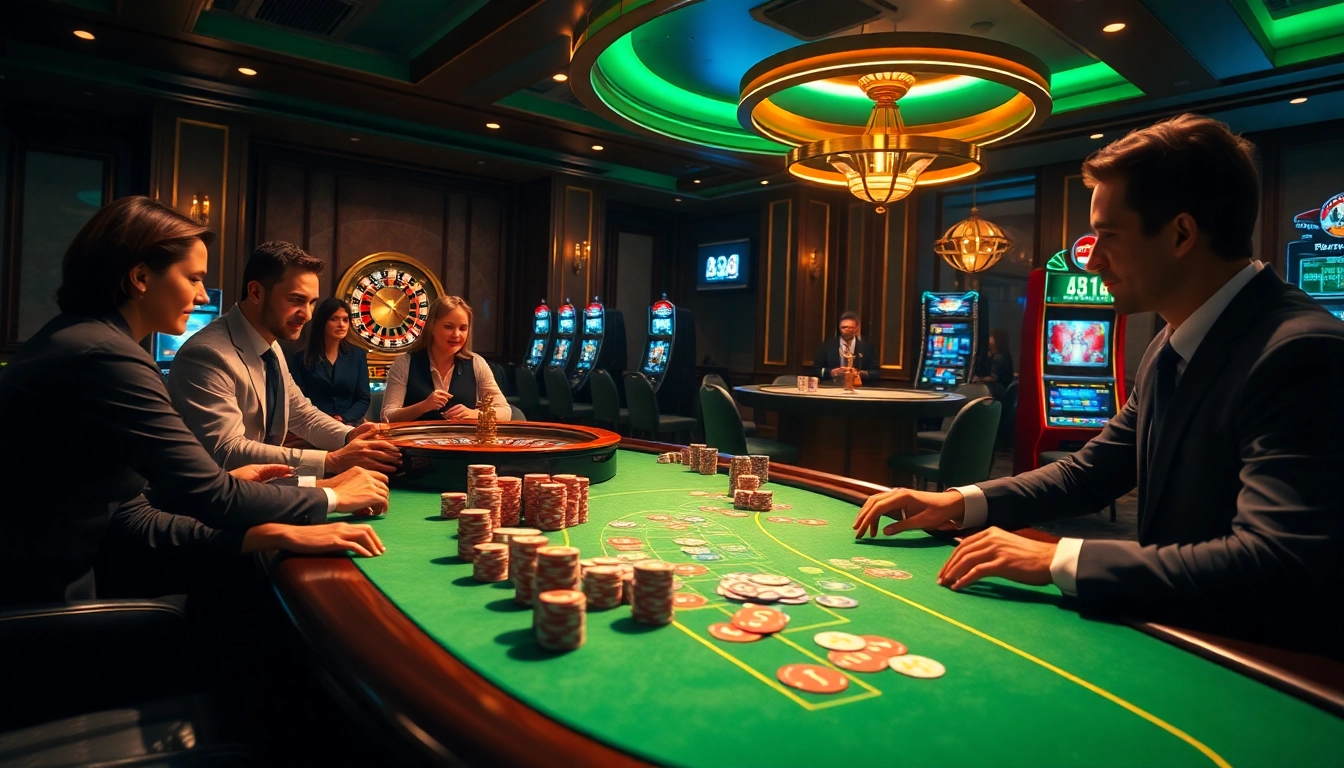 High-stakes game experience at DH88 casino featuring vibrant tables and excited players.