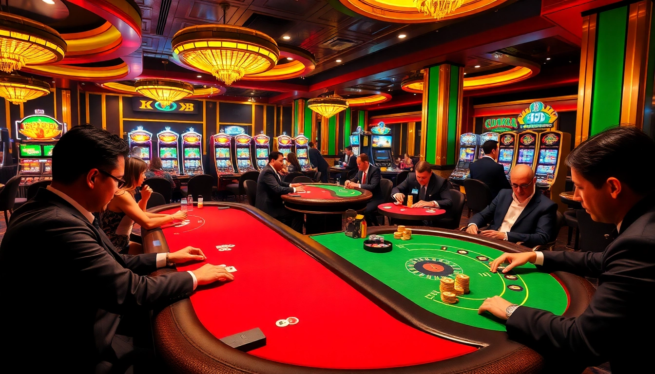 Intense players strategizing their next move at LUCK8 casino table games under vibrant, luxurious lighting.