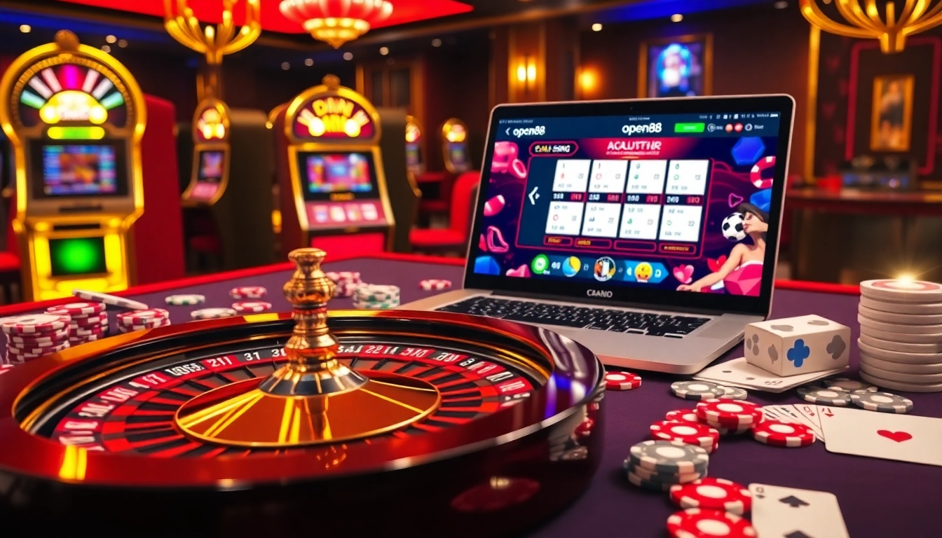 Experience the excitement of gambling at open88 with vibrant tables, cards, and slot machines.