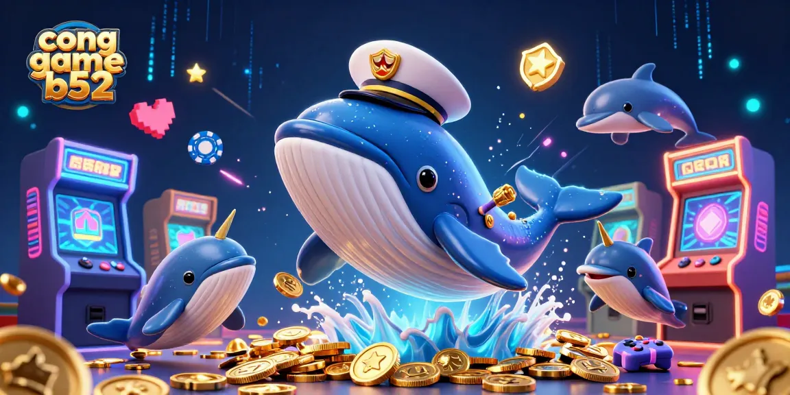 Win big at cong game b52 with a vibrant illustration of playful sea creatures and casino elements.