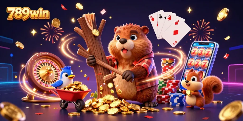 Experience exciting gameplay with 789win as cartoon characters engage in a thrilling casino scene.
